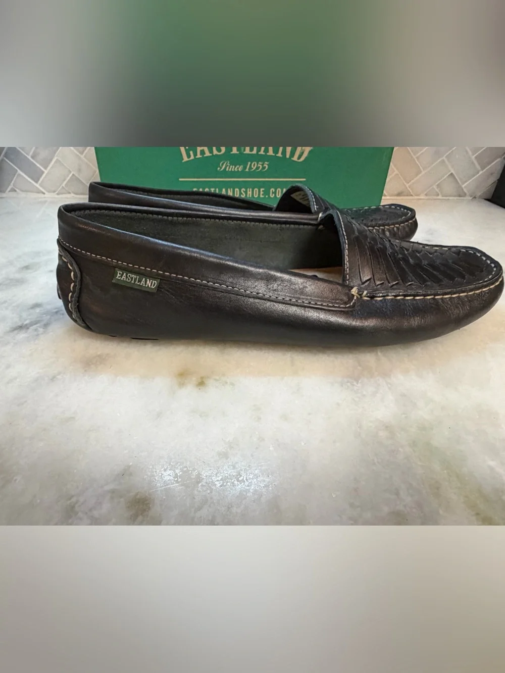 Eastland Black Woven Leather Slip-On Loafers 10M